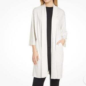Eileen Fisher Tencel Stretch Long White Lightweight Open Cardigan Women’s Sz M